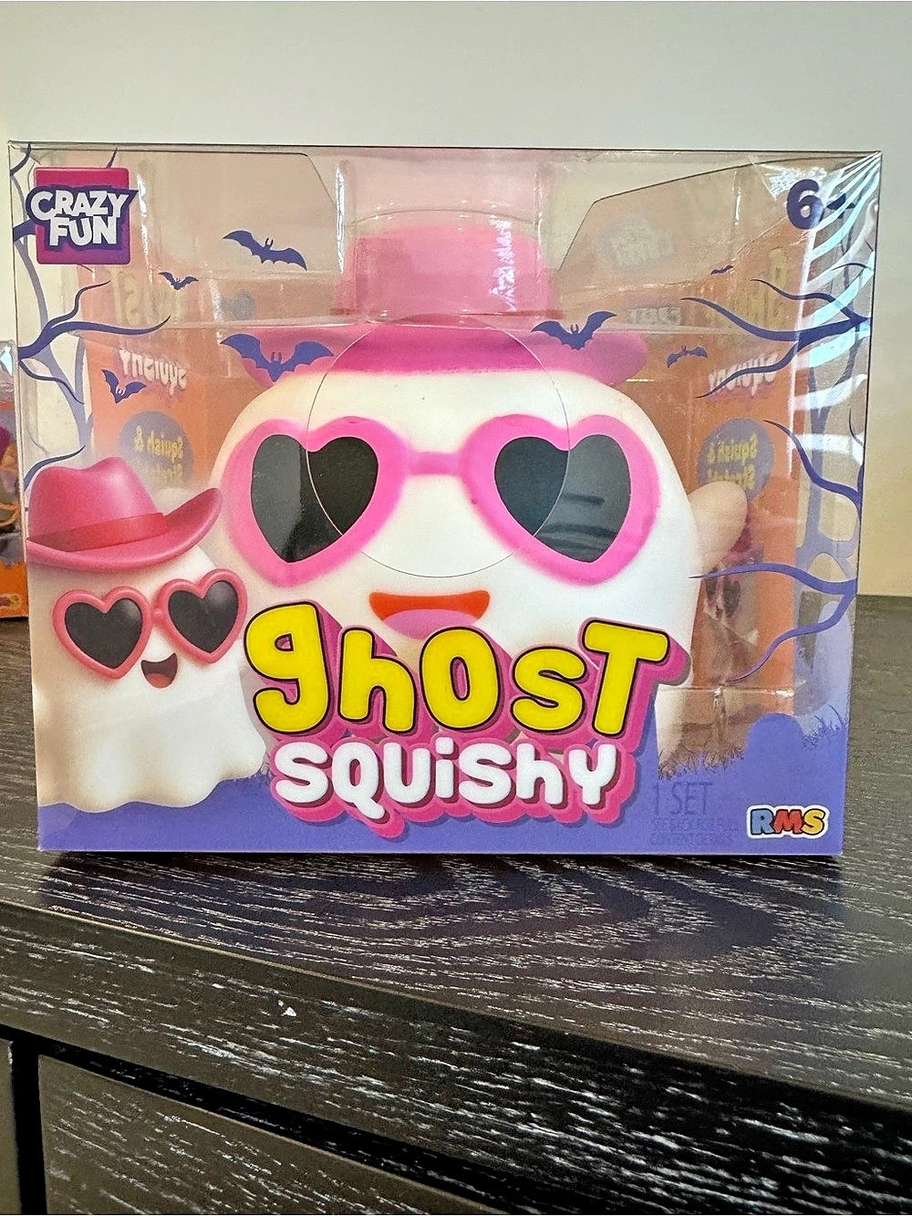 Ghost Squishy Set Halloween Pink Hat Heart Sunglasses NIB - RMS Crazy Fun